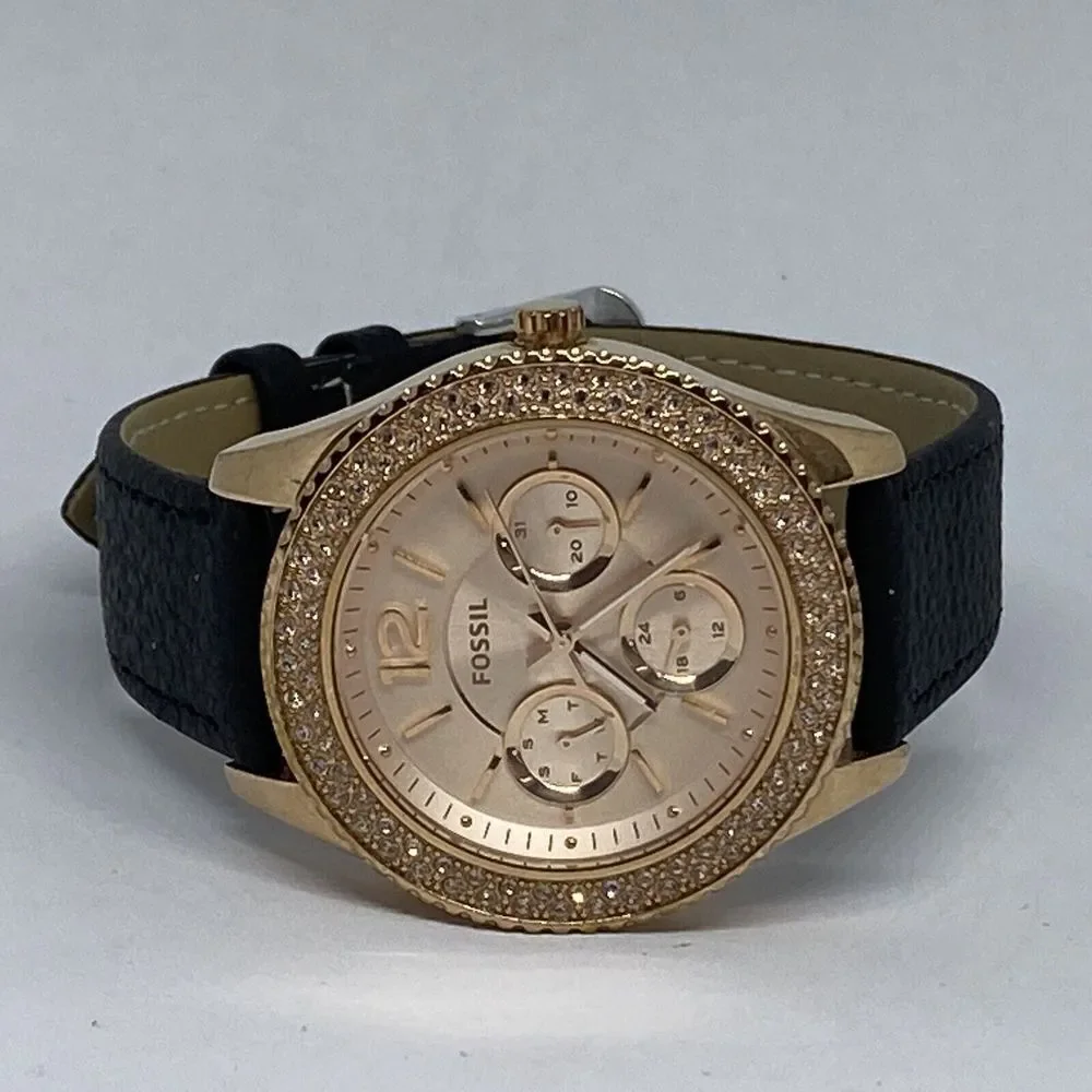 Fossil Stella ES3590 Women's Black Leather Analog Dial Quartz Wrist Watch OP796